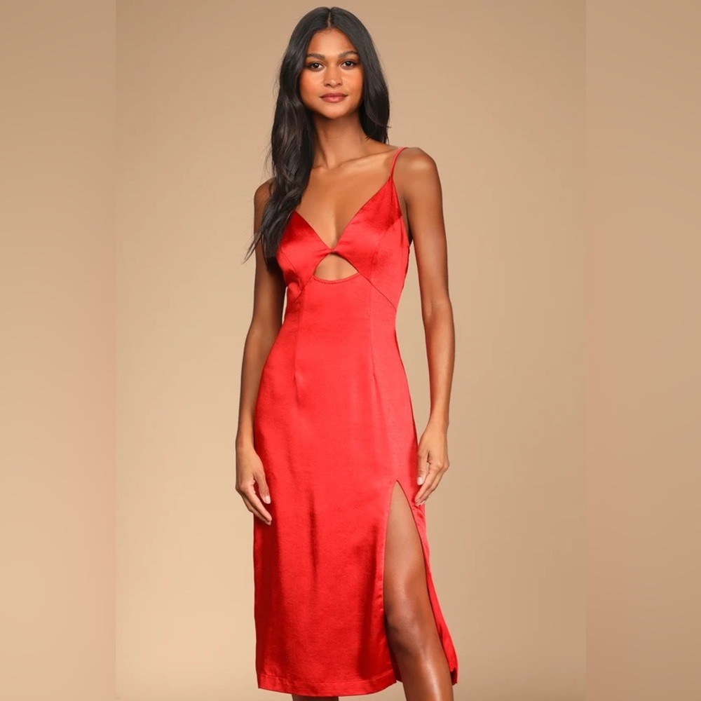 Lulus Red Satin Midi Dress